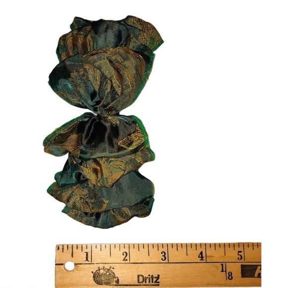 Handmade Big Hair Bow Asian Print Green Gold Metal Clip Barrette Vintage Persian - Picture 5 of 10